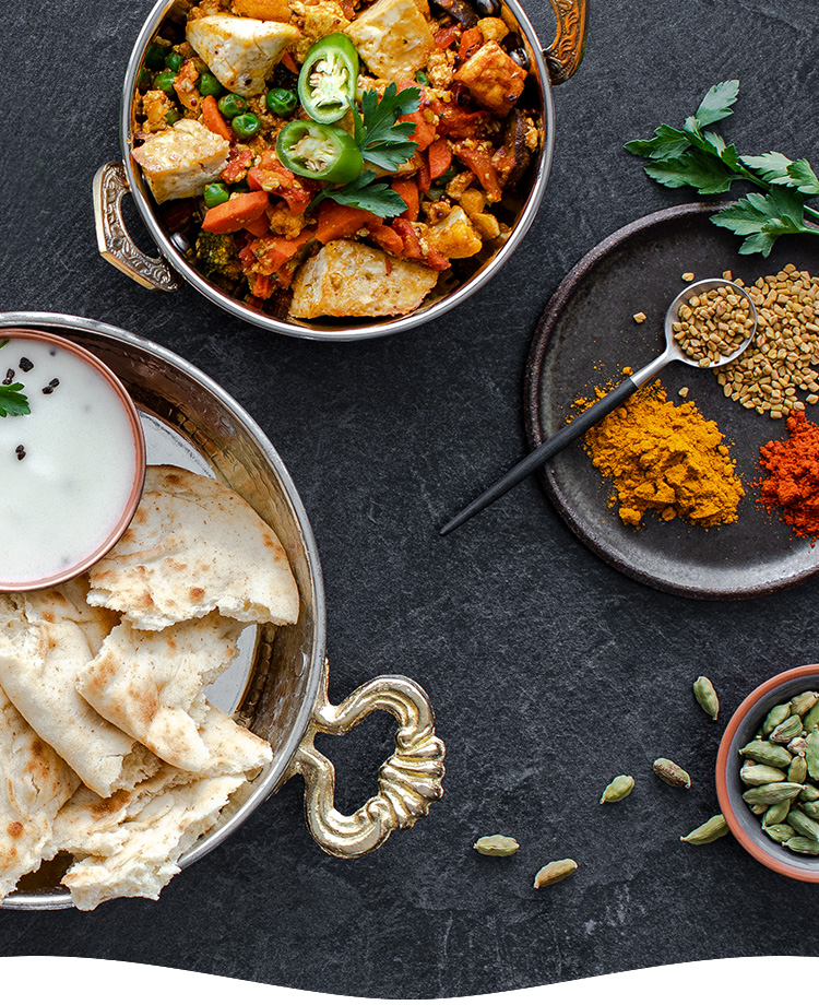 Tomato Vegetable Curry with Cardamom Yogurt
